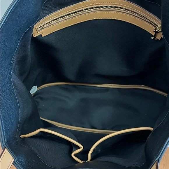 Isaac Mizrahi Black Leather Tote with Tan Straps - Picture 7 of 9